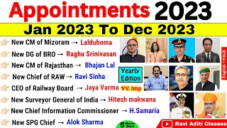 Appointments 2023 Current Affairs | Jan To Dec 2023 New Appointment | Who is appointed as new