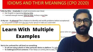 Idioms and Phrases ( SSC CPO 2020 ) | Meanings with Multiple Examples | For Beginners