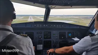 A320 landing, DTW, cockpit