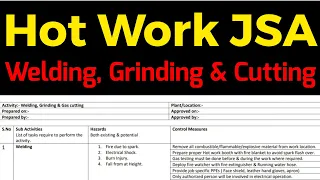 Hot Work JSA || Welding, Grinding & Gas Cutting work Job Safety Analysis.