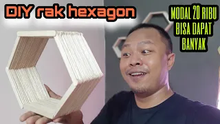 DIY hiasan dinding rak hexagon dari stik es krim | dirumah aja