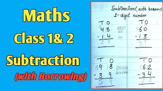 Maths - Subtraction With Borrowing / Maths for class 1 and 2 / 2 digit number Subtraction