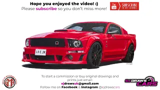 Realistic Ford Mustang Roush S197 Car Drawing | Copic Markers | Time Lapse | Automotive Vehicles USA