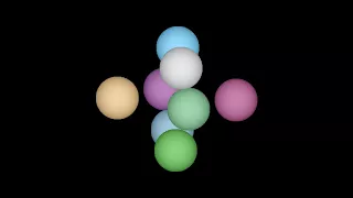 8-balls-multicolor. Rotation in four-dimensional space. 4D. Fourth dimension. Hyperspace.