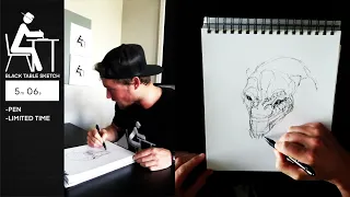Drawing the 'World Serpent' from 'God of War' in 10 MINUTES, in PEN - Black Table Sketch