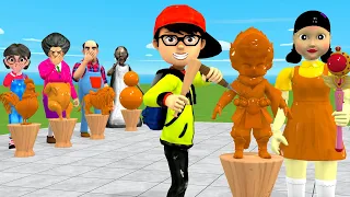 Scary Teacher 3D vs Squid Game Talent Wood Sculpt 5 Times Challenge Who is Best?