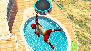 gta 5 ragdolls tromboline crazy jump fails on water epic