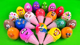 Rainbow Eggs: Digging Numberblocks with CLAY in Ice Cream Coloring! Satisfying ASMR Videos