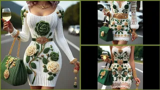 WHITE & GREEN CROCHET KNITTED DRESS.. ONLY $4,000 😲👉. With Bag 💰 #crochet #knitting #viral #fashion
