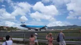 Maho Beach Powerful Jet Blast by KLM Boeing 747