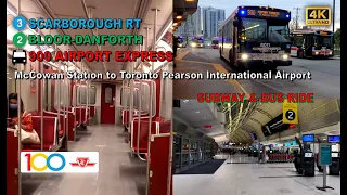 TTC POV Walk: McCowan Station to Toronto Pearson International Airport Via Kipling Station【4K】