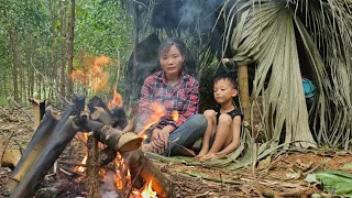 Single mother, Harvest spinach, Selling, Making bamboo-tube rice with her children