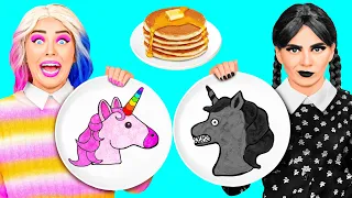 Pancake Art Challenge with Wednesday Addams by BaRaDa