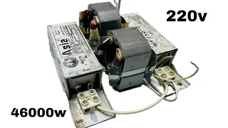 Turn 2 sewing machines coil into 46kw generator using transformer