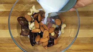 Add milk into dates and nuts, you will be surprised with the result !! | Healthy Drink