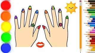 Glitter Nail Polish Fingers Drawing and Coloring For Kids Toddlers | Menggambar dan Mewarnai