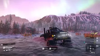 Saving a ford F-750 stuck in a frozen river. (SnowRunner campaign)