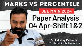 04 April Shift 1 & 2 Exam JEE MAIN 2024: Marks VS Percentile | Paper Analysis & review