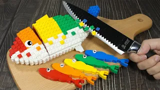 Fishing And Cook A Rainbow Lego Fish IRL  Stop Motion & Lego Cooking ASMR Video