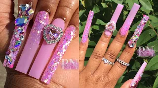 PINK GLITTER FREESTYLE NAILS 💖 | ACRYLIC NAIL TUTORIAL