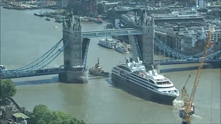 Cruiseship passing Tower Bridge London - Skygarden view