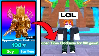 😱I SOLD UPGRADED TITAN CLOCKMAN FOR 100 GEMS!💎FUNNY MARKETPLACE! 🔥 | Roblox Toilet Tower Defense