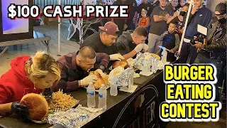 $100 CASH PRIZE BURGER EATING CONTEST-Friday Night Munchies in Santa Ana - Outlier BBQ #RainaisCrazy