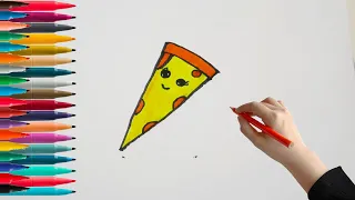 how to draw pizza🍕easy drawing step by step with Coloring for kids