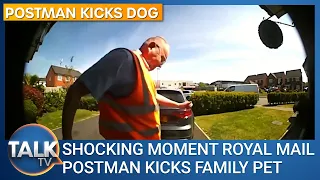 Shocking moment Royal Mail postman kicks family dog