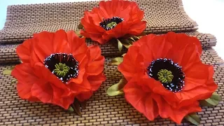 Poppy ribbon flower.DIY/Amapola hecha de cintas/Мак из лент. МК