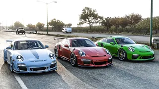 Forza Horizon 5 Drag race: 2019 Porsche 911 GT3 RS vs 2016 GT3 RS vs 2012 GT3 RS 4.0