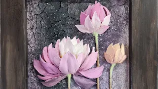 Sculpture painting. How to make Lotus Flower with sculpture paste Part 3.