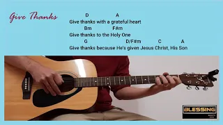 Give thanks Don Moen Tutorial - Lyrics and Chords key of D / Fingerstyle