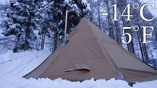 【-14℃/5.5℉】Below Freezing Winter Camping in Hot Tent | Deep Snow | Ep.6