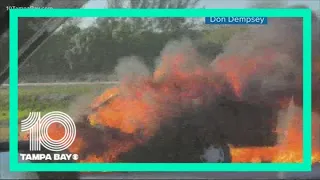 Car fire slows traffic on I-275 SB, just past the Howard Frankland Bridge in St. Pete