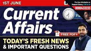 #329: 1st June 2019 Current Affairs in Hindi | June 2019 Current Affairs Questions + GK Tricks
