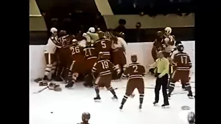 The fight between Soviet and Canadian youth in the hockey tour March 1974