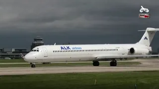 JET BLAST: MD82 DEPARTURE FROM MANCHESTER AIRPORT ‬