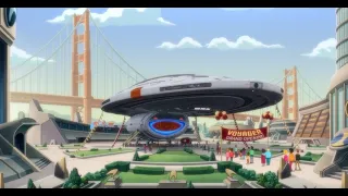 The USS Voyager arrives at its Museum after Boimler saves it - Star Trek: Lower Decks 4x01 "Twovix"