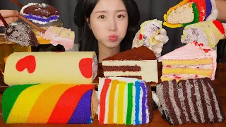 IT FEELS LIKE A CLOUDS🎈 RAINBOW ROLL CAKE & MILK CREAM CAKE ASMR EATING SOUNDS MUKBANG