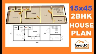 15*45 2बैडरूम वाला घर का नक्शा../// 15*45 2bhk house plan