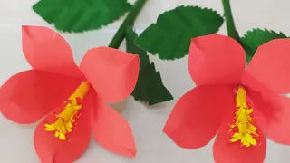 How to make Hibiscus 🌺 flower from craft paper|easy paper flowers for kids|जास्वंद फुल |craft|