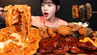 SUB)BBQ Jamaica Chicken Leg with Rosé Tteokbokki Mukbang Asmr