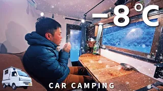 [Car camping in heavy snow] Zero visibility. danger! -8℃ snowstorm. light truck. 193