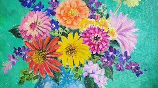 Colorful Flower Bouquet Acrylic Painting LIVE Tutorial