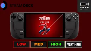 SPIDER MAN REMASTERED | STEAM DECK BENCHMARK | 800P | VERY LOW | LOW | MED | HIGH | VERY HIGH | FSR