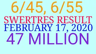 Swertres  result 9PM February 17 2020 - Official PCSO Lotto result - monday ez2 6/55 6/45