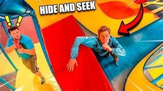 EXTREME NERF HIDE and SEEK IN GIANT Trampoline Park!