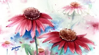 Loose Watercolor Painting - Cone Flowers- Tutorial for Beginner- Step by Step