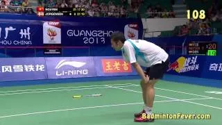 Dramatic end of match - Jan O. Jorgensen vs Nguyen Tien Minh - World Championships 2013